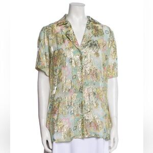 NWOT Hemant & Nandita Green and Gold Sheer Button-up